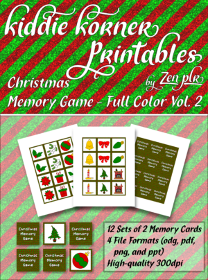 Zen PLR Kiddie Korner Printables Christmas Memory Game Volume 2 Full Color Cover