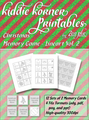Zen PLR Kiddie Korner Printables Christmas Memory Game Volume 2 Lineart Cover