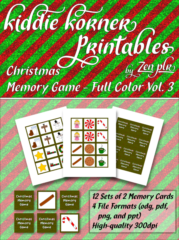 Zen PLR Kiddie Korner Printables Christmas Memory Game Volume 3 Full Color Cover