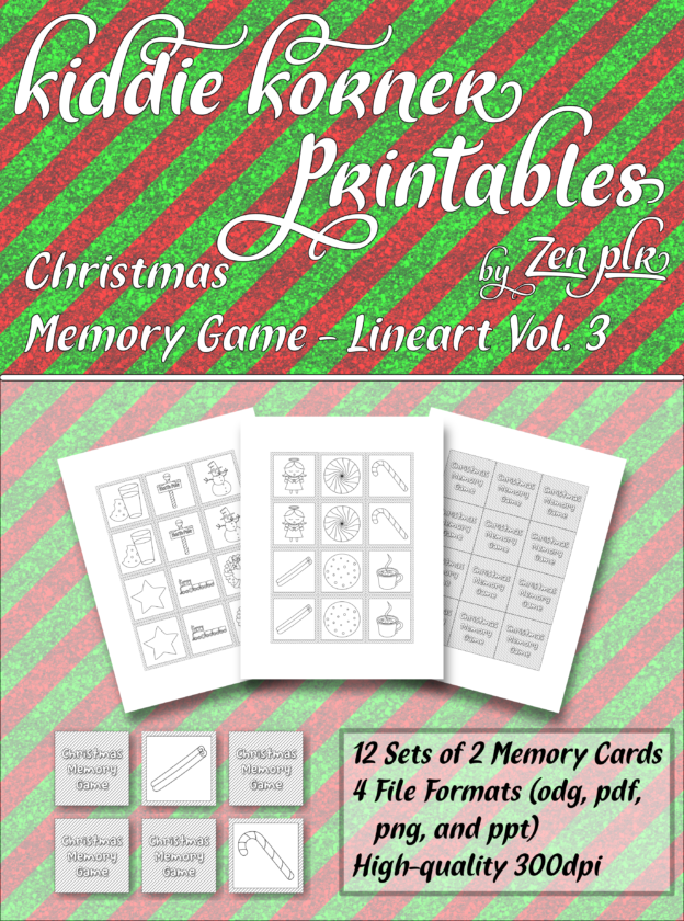 Zen PLR Kiddie Korner Printables Christmas Memory Game Volume 3 Lineart Cover