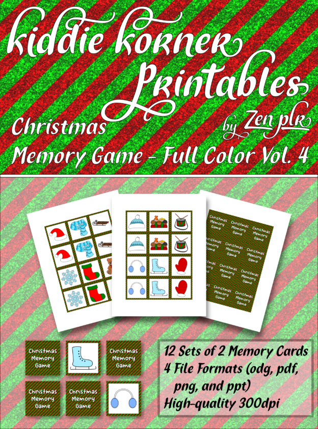 Zen PLR Kiddie Korner Printables Christmas Memory Game Volume 4 Full Color Cover