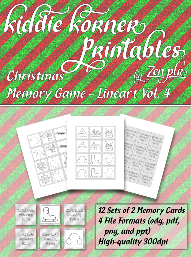 Zen PLR Kiddie Korner Printables Christmas Memory Game Volume 4 Lineart Cover