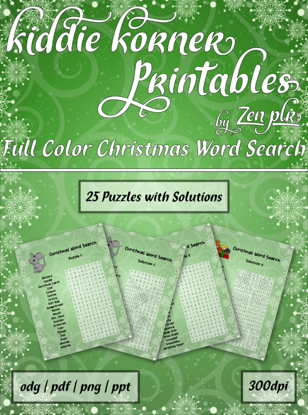 Zen PLR Kiddie Korner Printables Christmas Word Search Full Color Cover