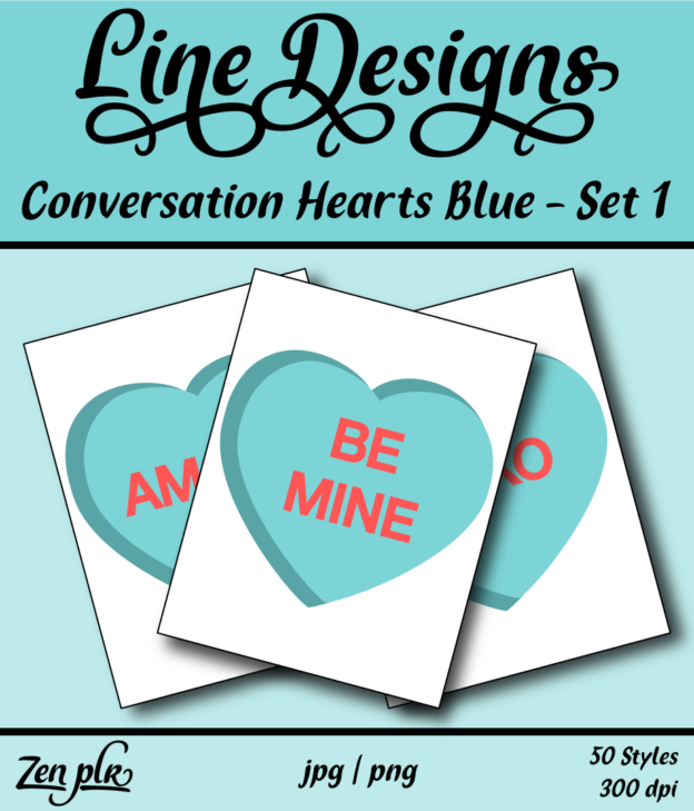 Zen PLR Line Designs Conversation Hearts Set 01 Blue Front Cover