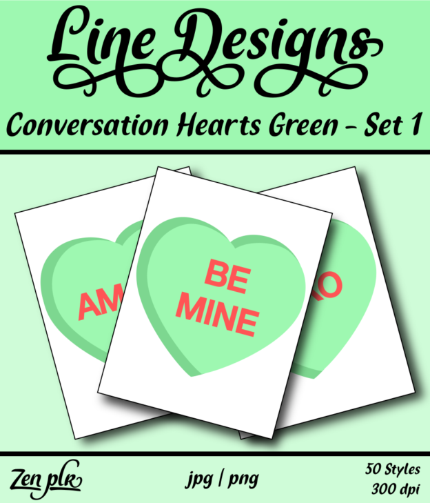 Zen PLR Line Designs Conversation Hearts Set 01 Green Front Cover