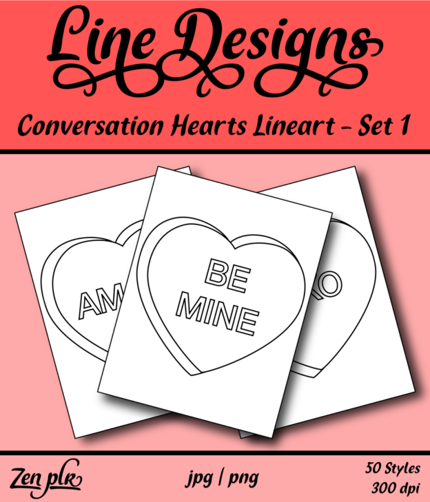 Zen PLR Line Designs Conversation Hearts Set 01 Lineart Front Cover