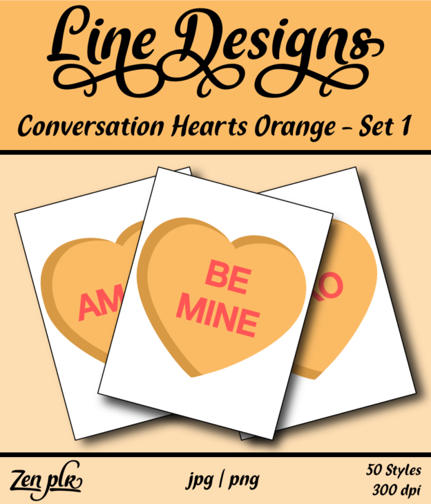 Zen PLR Line Designs Conversation Hearts Set 01 Orange Front Cover