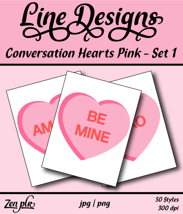 Zen PLR Line Designs Conversation Hearts Set 01 Pink Front Cover