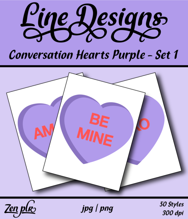 Zen PLR Line Designs Conversation Hearts Set 01 Purple Front Cover