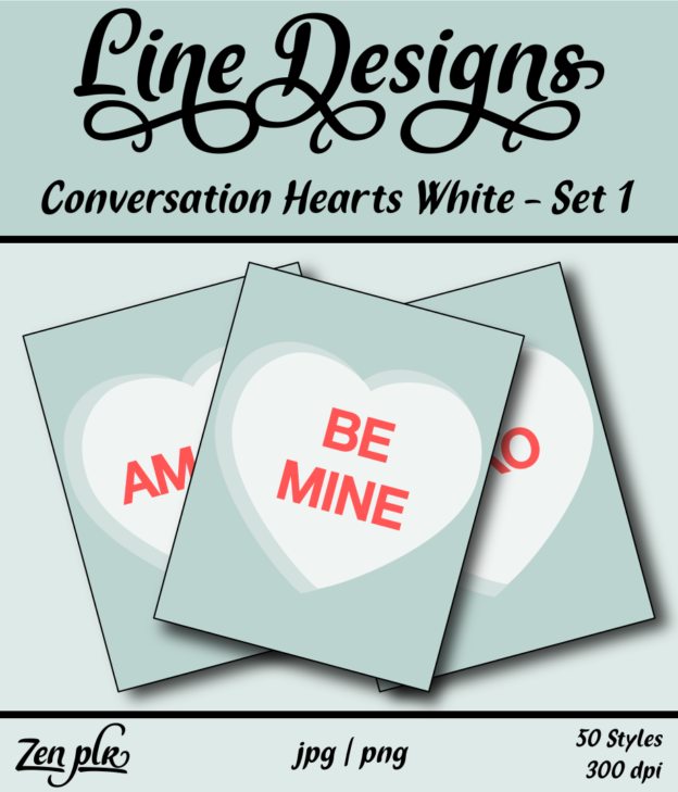 Zen PLR Line Designs Conversation Hearts Set 01 White Front Cover
