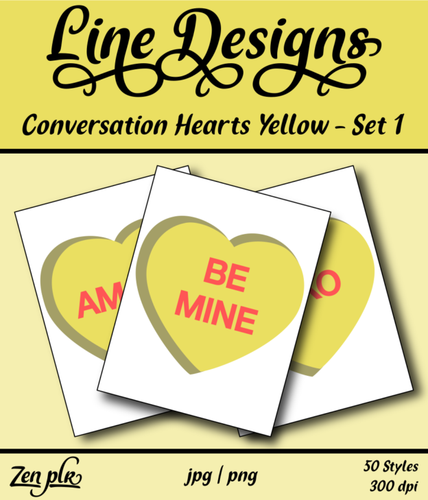Zen PLR Line Designs Conversation Hearts Set 01 Yellow Front Cover