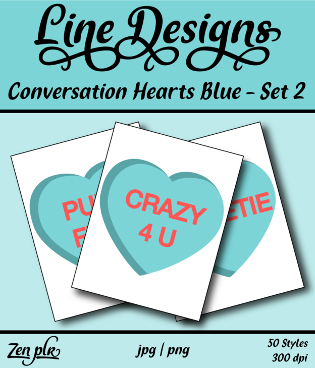 Zen PLR Line Designs Conversation Hearts Set 02 Blue Front Cover
