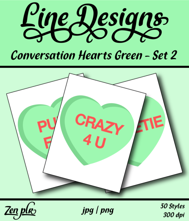 Zen PLR Line Designs Conversation Hearts Set 02 Green Front Cover