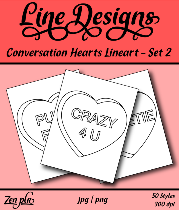 Zen PLR Line Designs Conversation Hearts Set 02 Lineart Front Cover