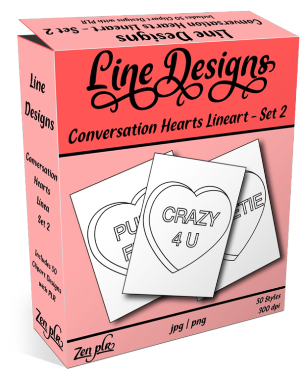 Zen PLR Line Designs Conversation Hearts Set 02 Lineart Product Cover