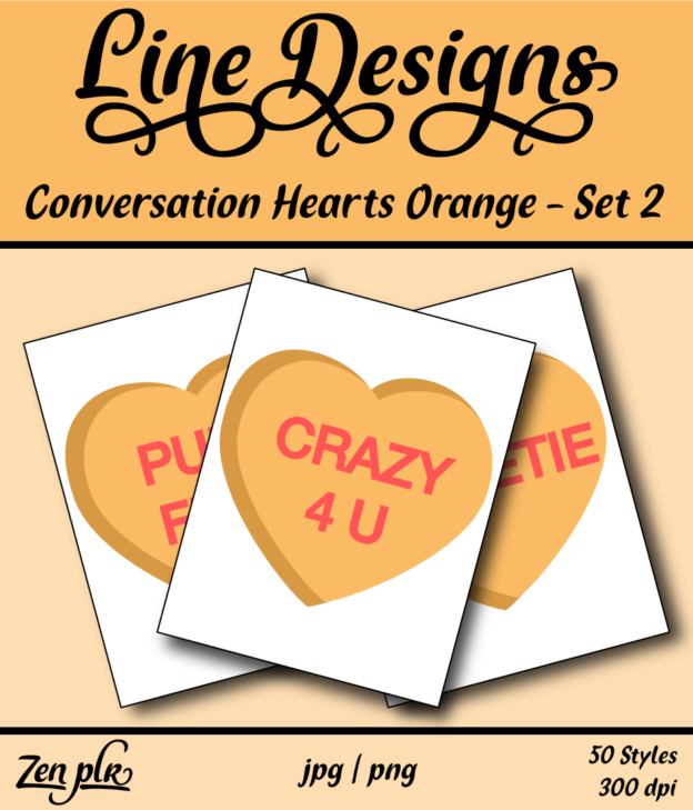 Zen PLR Line Designs Conversation Hearts Set 02 Orange Front Cover