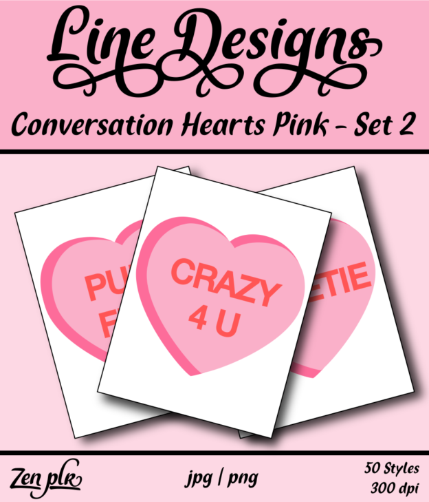 Zen PLR Line Designs Conversation Hearts Set 02 Pink Front Cover