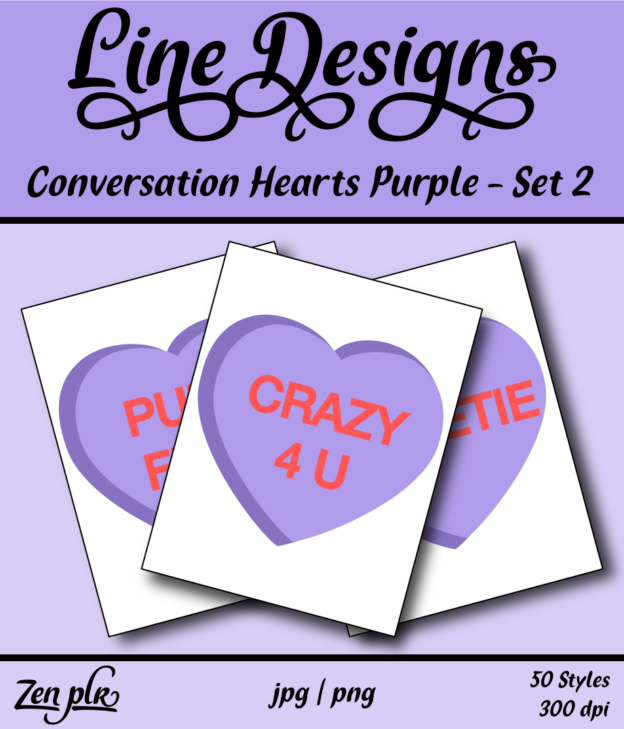 Zen PLR Line Designs Conversation Hearts Set 02 Purple Front Cover