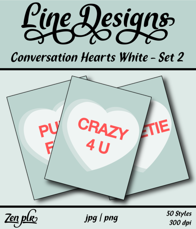 Zen PLR Line Designs Conversation Hearts Set 02 White Front Cover