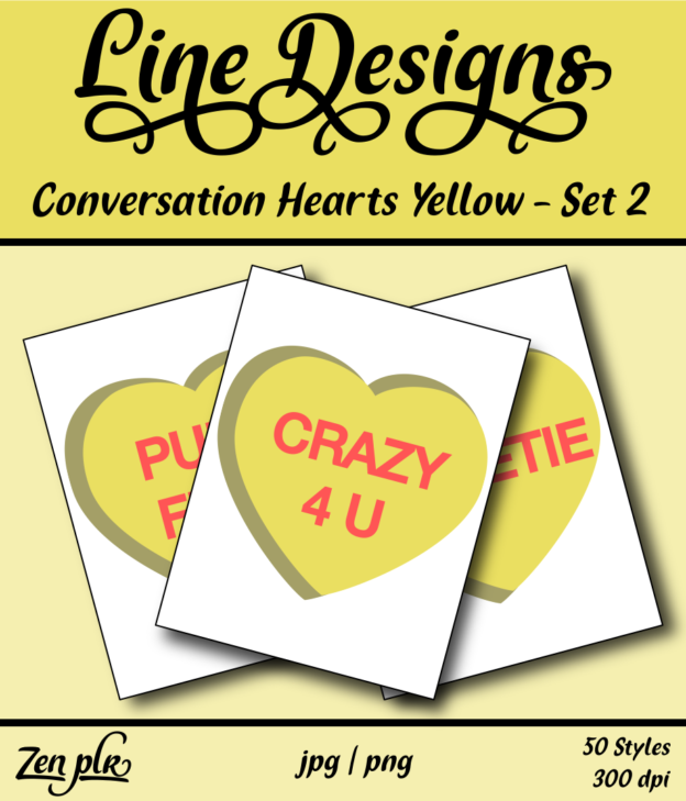Zen PLR Line Designs Conversation Hearts Set 02 Yellow Front Cover