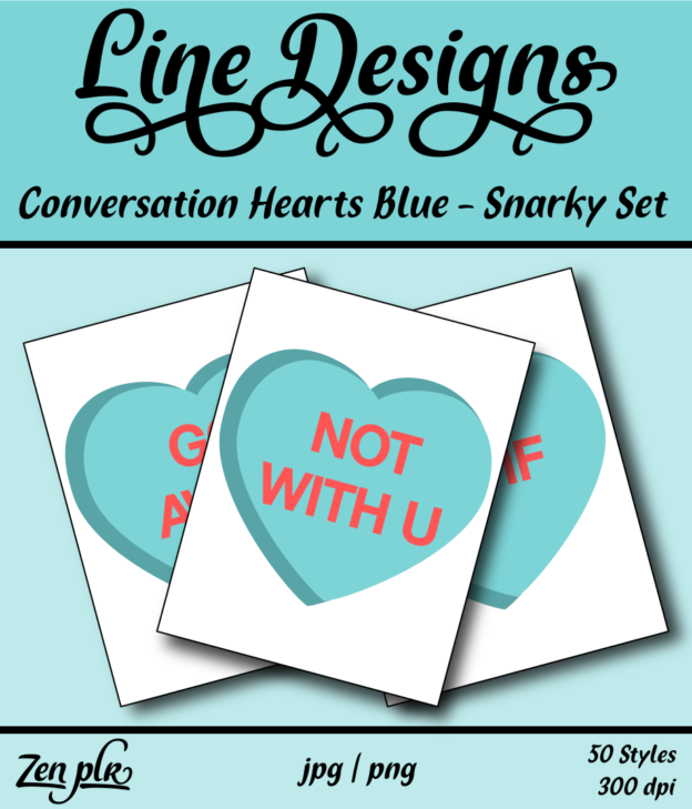 Zen PLR Line Designs Conversation Hearts Snarky Set Blue Front Cover