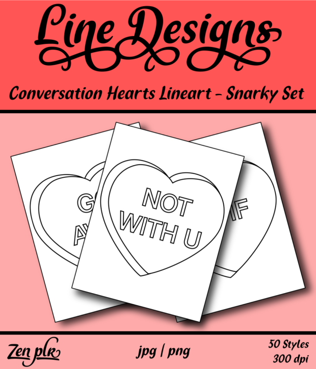 Zen PLR Line Designs Conversation Hearts Snarky Set Lineart Front Cover