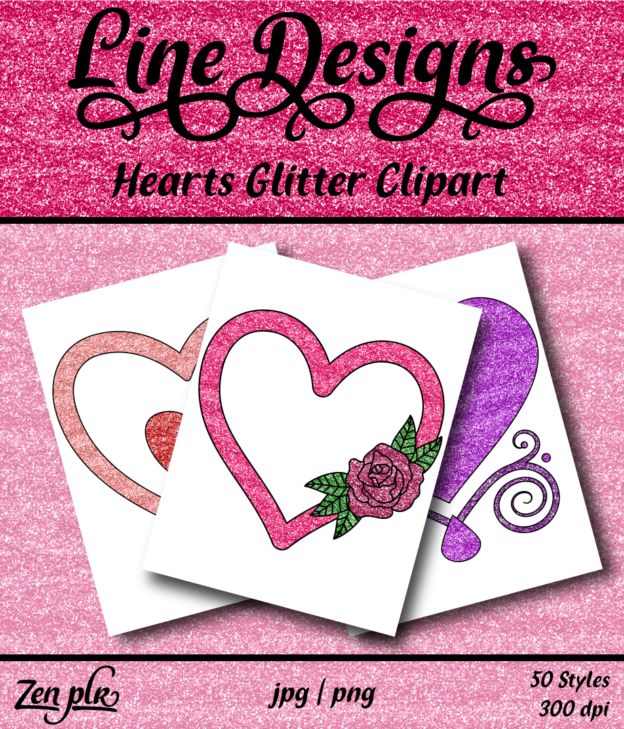 Zen PLR Line Designs Hearts Glitter Front Cover