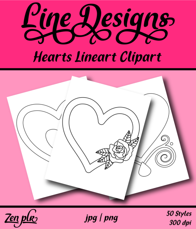 Zen PLR Line Designs Hearts Lineart Front Cover