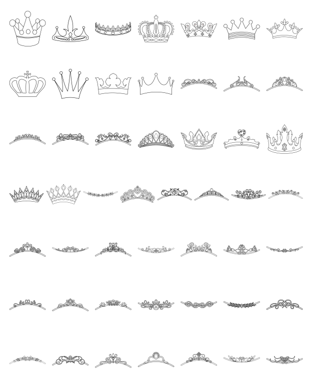 Zen PLR Line Designs Royal Crowns Lineart All Clipart