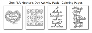 Zen PLR Mothers Day Activity Pack Coloring Pages