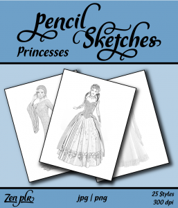 Zen PLR Pencil Sketches Princesses Front Cover
