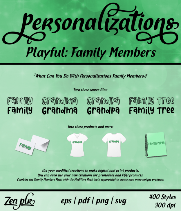 Zen PLR Personalizations Playful Family Members Front Cover