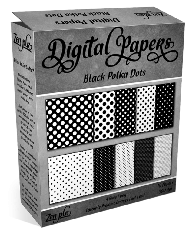 Zen PLR Polka Dots Digital Papers Black Product Cover