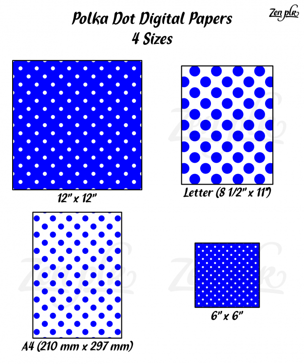 Zen PLR Polka Dots Digital Papers Blue 4 Sizes
