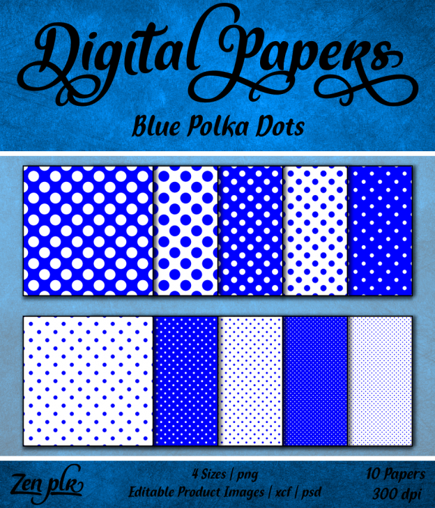 Zen PLR Polka Dots Digital Papers Blue Front Cover