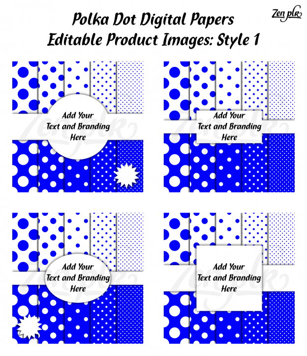 Zen PLR Polka Dots Digital Papers Blue Product Image Style 01 Examples