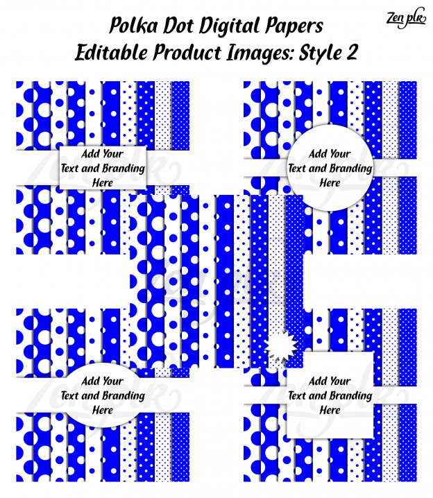 Zen PLR Polka Dots Digital Papers Blue Product Image Style 02 Examples