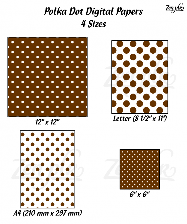 Zen PLR Polka Dots Digital Papers Brown 4 Sizes