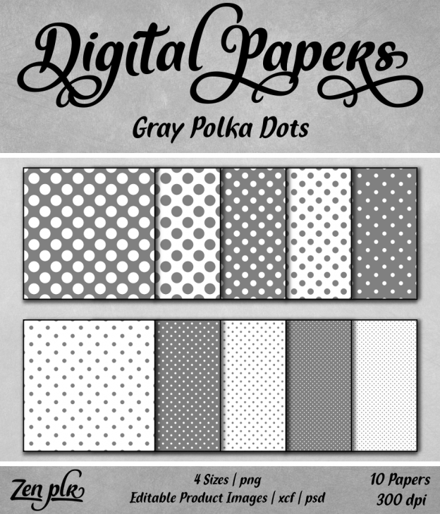 Zen PLR Polka Dots Digital Papers Gray Front Cover