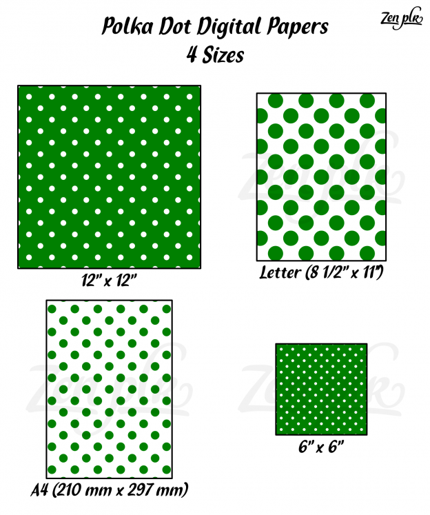 Zen PLR Polka Dots Digital Papers Green 4 Sizes