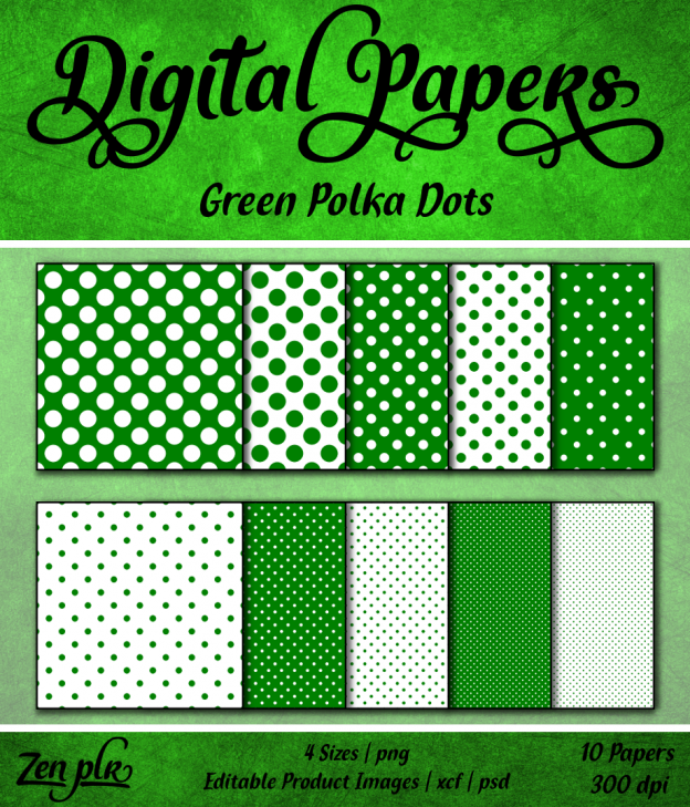 Zen PLR Polka Dots Digital Papers Green Front Cover