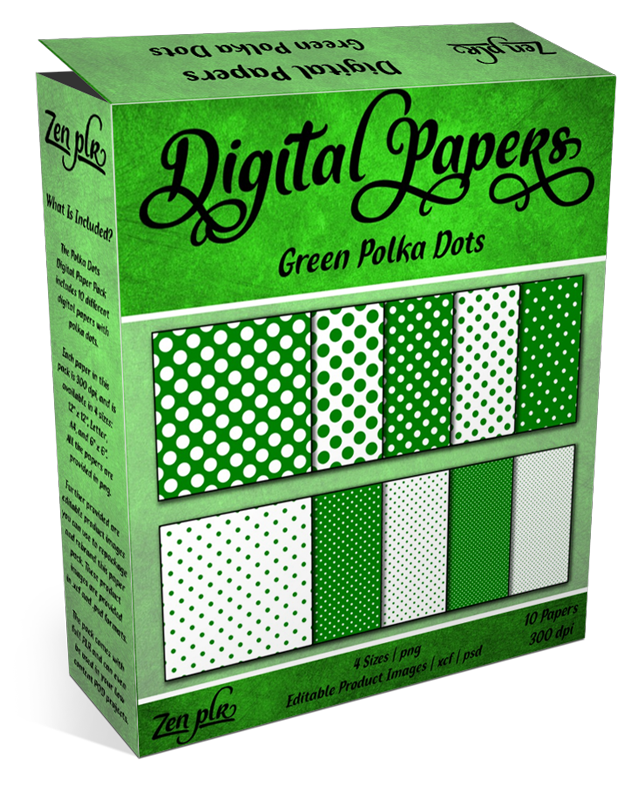 Zen PLR Polka Dots Digital Papers Green Product Cover