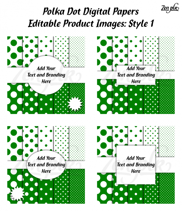 Zen PLR Polka Dots Digital Papers Green Product Image Style 01 Examples