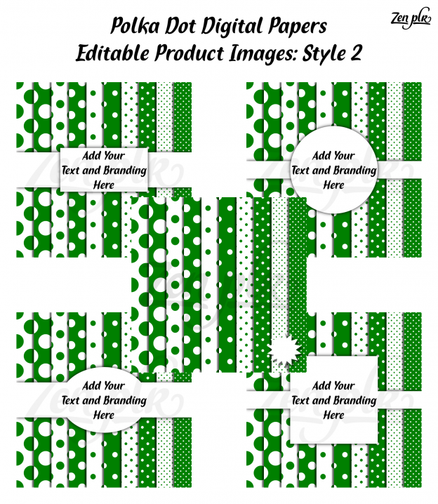 Zen PLR Polka Dots Digital Papers Green Product Image Style 02 Examples