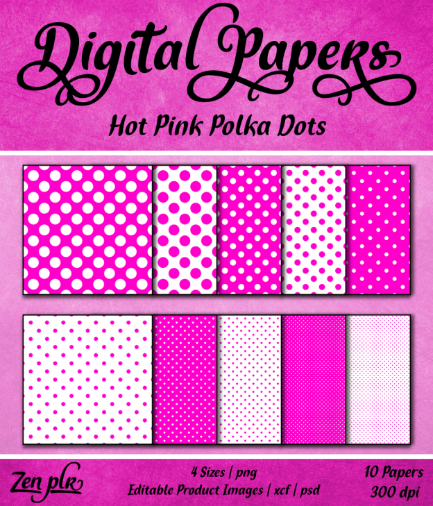Zen PLR Polka Dots Digital Papers Hot Pink Front Cover