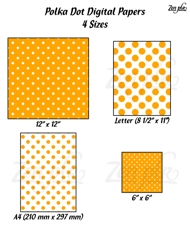 Zen PLR Polka Dots Digital Papers Orange 4 Sizes