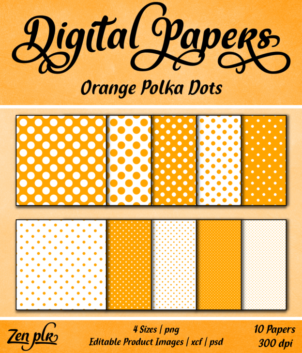 Zen PLR Polka Dots Digital Papers Orange Front Cover