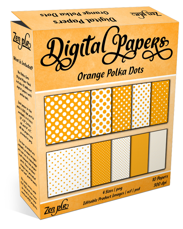 Zen PLR Polka Dots Digital Papers Orange Product Cover