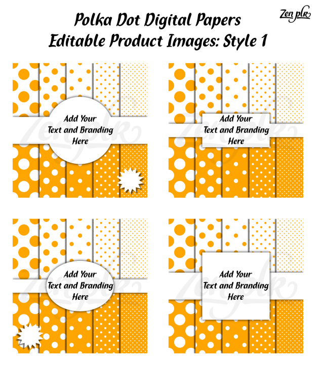Zen PLR Polka Dots Digital Papers Orange Product Image Style 01 Examples