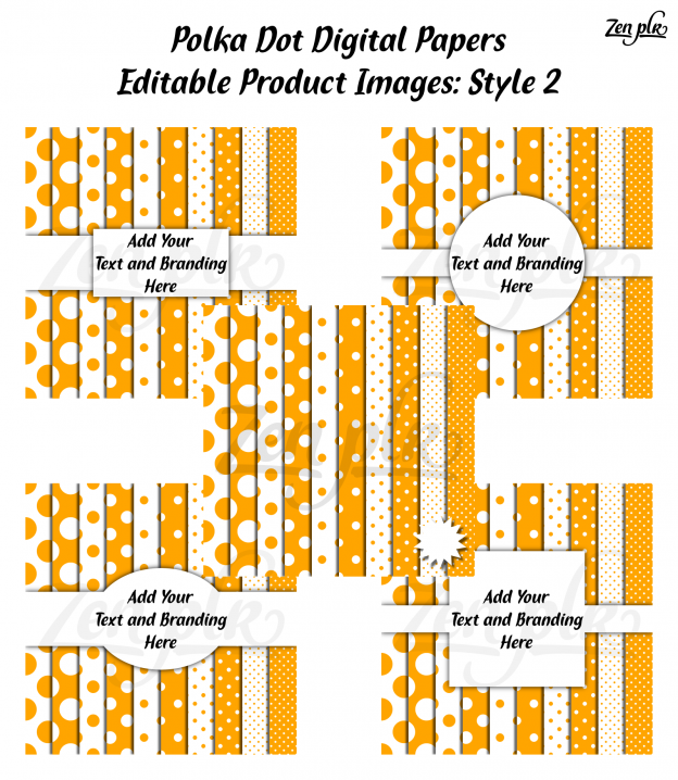 Zen PLR Polka Dots Digital Papers Orange Product Image Style 02 Examples